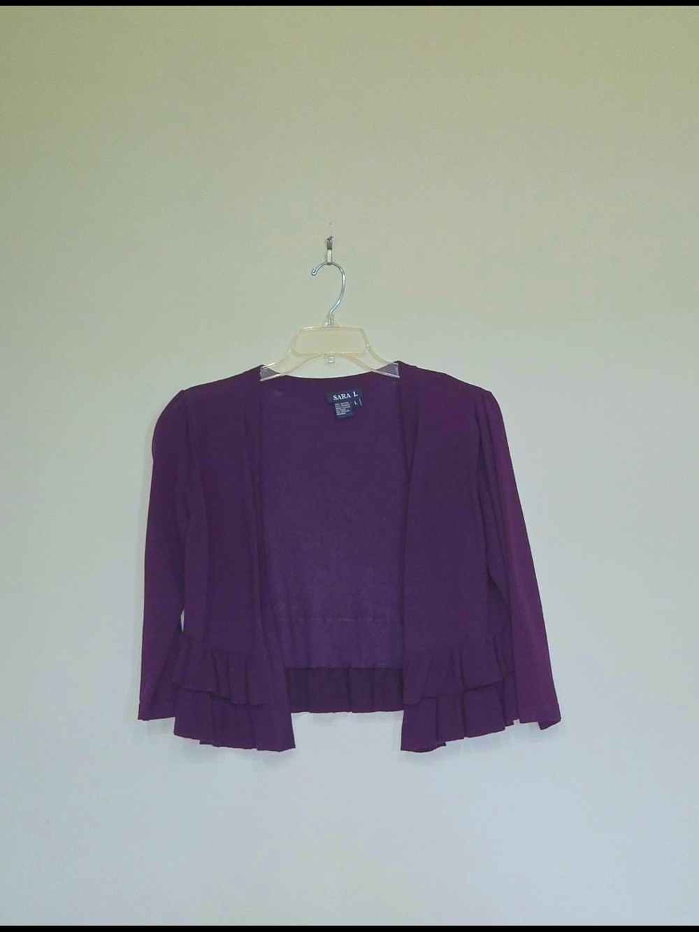 Sara L Vintage Purple Ruffled Open Front Bolero Sweater